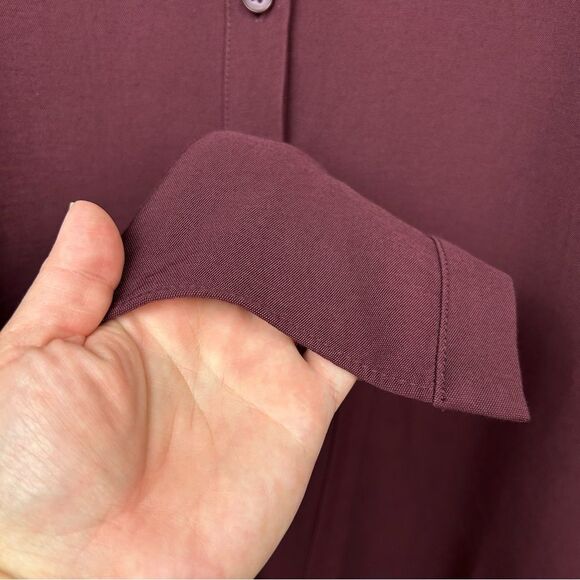 Loft Pleated Waist Midi Dress NO TIE Deep Burgundy Long Sleeve Button Front 12P - Picture 10 of 16